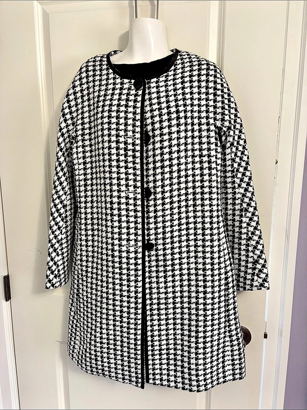Kate Spade Houndstooth Coat in Black & White Size Medium NWT